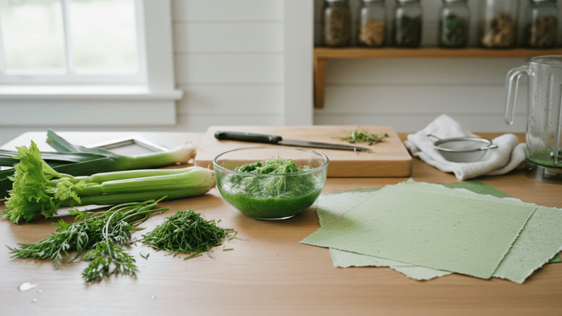 Bonus 1: Fresh garden herbs, celery, and leafy greens for organic papermaking